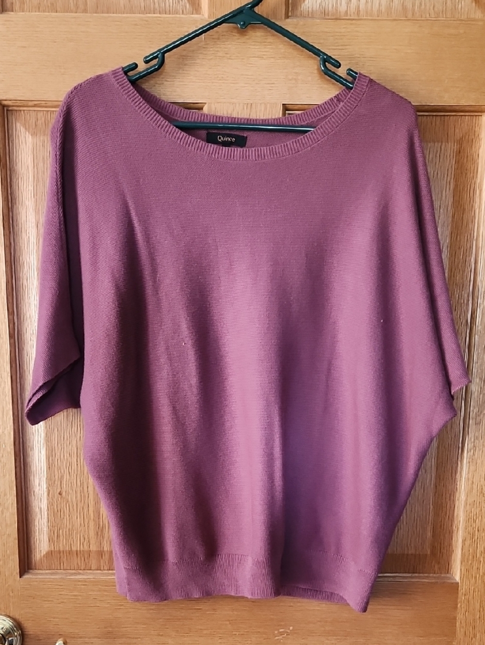 Quince Crushed Berry Cotton Cashmere Link-stitch Dolman Sweater, Size M